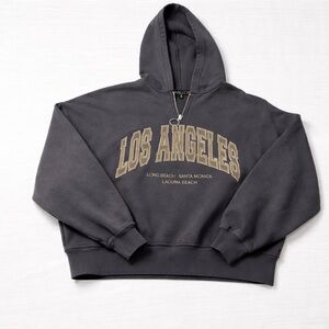 Los Angeles Cropped Hoodie Half Zip Faded Black Oversized